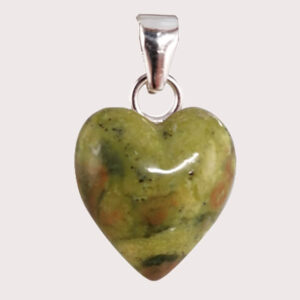 serpentinite heart shaped pendant with sterling silver ring JD-001-SER-002