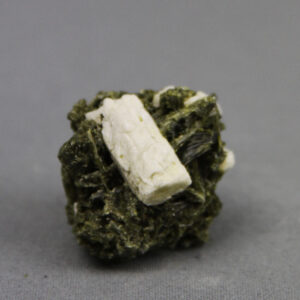 Fan-shaped epidote crystal with apatite (MiESP005)