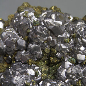 Galena lead glance on chalcopyrite crystal cluster
