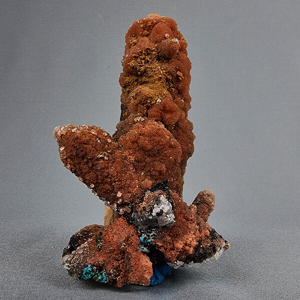 Quartz crystal cluster with chrysocolla and malachite from Tentadora mine Peru