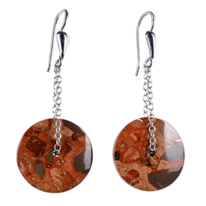 Earrings model orbita 2 made from Leopardite discs and sterling silver